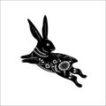 Chinese zodiac symbol of the year of the hare. Black hare with white ornament.