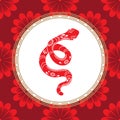 Chinese zodiac symbol of the year of the snake. Red snake with white ornament. The symbol of the eastern horoscope.
