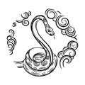 Chinese zodiac symbol of the year of the snake. The symbol of the eastern horoscope. Round emblem.