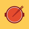 Chopsticks and Bowl vector on yellow background. Pan vector.