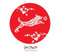 Chinesenew year 2018. Circle cherry blossom and dog hieroglyph: Dog