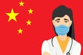 Chinise laboratory assistant with mask, chinise flag Royalty Free Stock Photo
