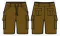 Chino Cargo Shorts design flat sketch vector illustration, Utility casual shorts concept with front and back view, printed Cargo