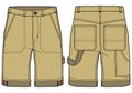 Chino Carpenter Shorts design flat sketch vector illustration, denim casual shorts concept with front and back view, printed Cargo