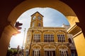 Chino-Portuguese clock tower in phuket old town, Thailand Royalty Free Stock Photo