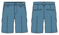 Chino sartorial Shorts design flat sketch vector illustration, denim casual shorts concept with front and back view, printed