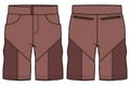 Chino sartorial Shorts design flat sketch vector illustration, denim printed casual shorts concept with front and back view,