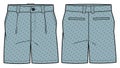 Chino sartorial suit Shorts design flat sketch vector illustration, formal shorts concept with front and back view, printed