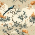 chinoiserie art tree with bird classic mural painting