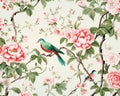 Chinoiserie blossom with birds wallpaper seamless pattern.