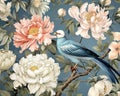 Chinoiserie blossom with birds wallpaper seamless pattern.