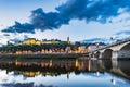Chinon town France during the blue hour Royalty Free Stock Photo