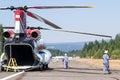 Chinook helicopter and fire crew