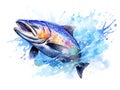 Chinook salmon fish. watercolor painting