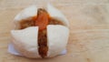 Chinses steamed stuff bun on wood table. Royalty Free Stock Photo