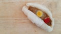 Chinses steamed stuff bun on wood table. Royalty Free Stock Photo