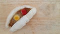 Chinses steamed stuff bun on wood table. Royalty Free Stock Photo