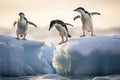 Chinstrap penguins on the ice floe in Antarctica, Chinstrap penguins, Pygoscelis antarctica, on an iceberg off the South Shetland