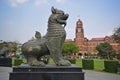 Chinthe Statues and former High Court Building in Yangon Myanmar Royalty Free Stock Photo