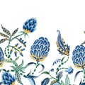 Chintz border with flowers and leaves. Vector.