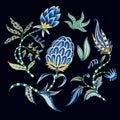 Chintz elements, flowers and leaves. Vector.