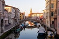 Chioggia - Church of Saint James Apostle with view of canal Vena nestled in charming town of Chioggia Royalty Free Stock Photo