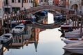 Chioggia - Church of Saint James Apostle with view of canal Vena nestled in charming town of Chioggia Royalty Free Stock Photo