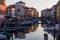 Chioggia - Seagull with scenic view of canal Vena after sunset in charming town of Chioggia Royalty Free Stock Photo