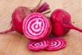 Chioggia striped beet on wood table Royalty Free Stock Photo