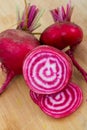 Chioggia striped beet on wood table Royalty Free Stock Photo