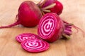 Chioggia striped beet on wood table Royalty Free Stock Photo