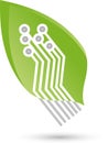 Chip as a leaf, plant, green IT and chip logo