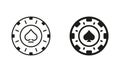 Chip Casino, Vegas Roulette Line and Silhouette Icon Set. Play Coin, Lucky and Risk in Gambling Game Pictogram. Poker