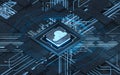 Chip and cloud computing, subject of science and technology, 3d rendering Royalty Free Stock Photo