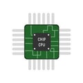 Processor or electronic chip on circuit board. flat vector illustration Computer Chip on laptop, Circuit Board, CPU. Royalty Free Stock Photo