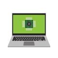 Processor or electronic chip on circuit board. flat vector illustration Computer Chip on laptop, Circuit Board, CPU. Royalty Free Stock Photo