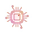 Chip icon in line design. Simple microchip circuit board. Microcircuit flat sign. Vector illustration.