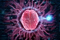 A chip implanted in the brain, neurotechnology, a microprocessor connected electrically to human neurons. Neural networks,