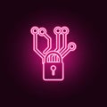 chip and lock icon. Elements of cyber security in neon style icons. Simple icon for websites, web design, mobile app, info