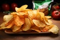 Chip perfection deliciously seasoned, spicy potato chips in an open bag