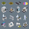 Chip Production Icon Set Royalty Free Stock Photo
