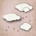 Chipboard clouds on striped background