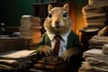 Chipmunk archivist at his desk