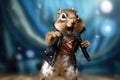 Chipmunk as a rock star singer, performing on stage