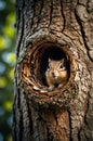 Curious Chipmunk Peeking Out of a Tree Hollow in the Forest Royalty Free Stock Photo
