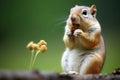 a chipmunk stuffing its cheeks with seeds from a garden