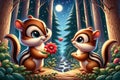 Chipmunks sharing a romantic moment in the forest