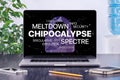 Chipocalypse concept with meltdown and spectre threat on laptop screen in office workspace Royalty Free Stock Photo