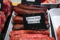 Chipolata and boudin noir blood sausage a typical French butcher, Antibes France