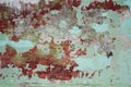 Chipped peeling paint, red and green grunge background texture